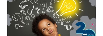 Picture of a boy thinking with illustrations showing question marks and a lightbulb