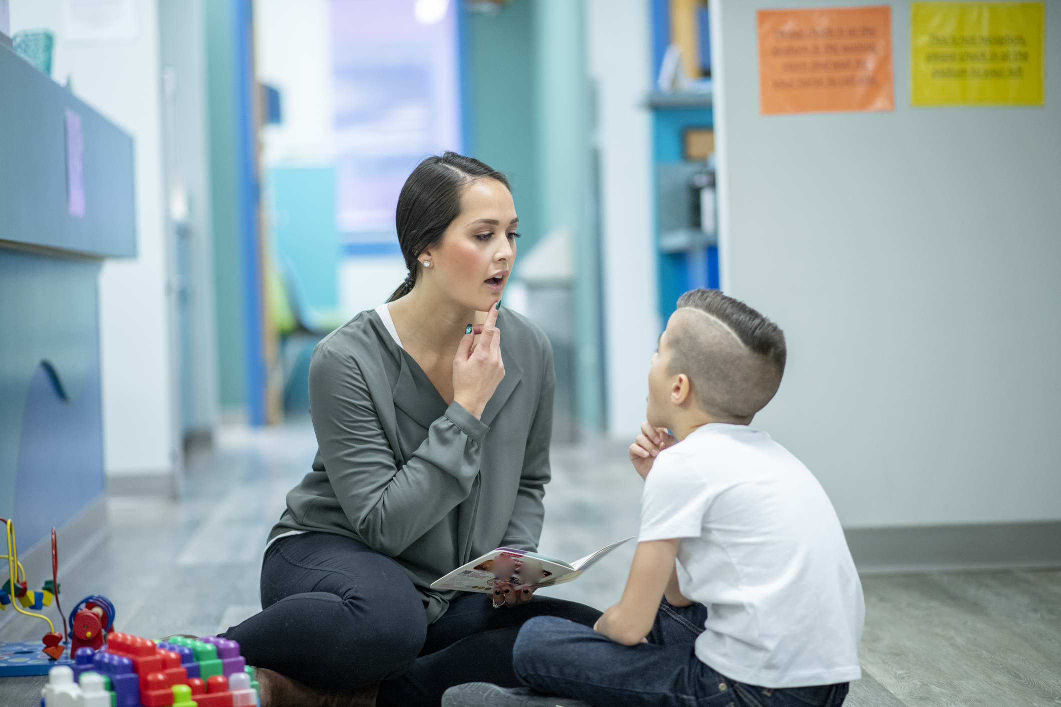 a speech therapy session in a healthcare setting