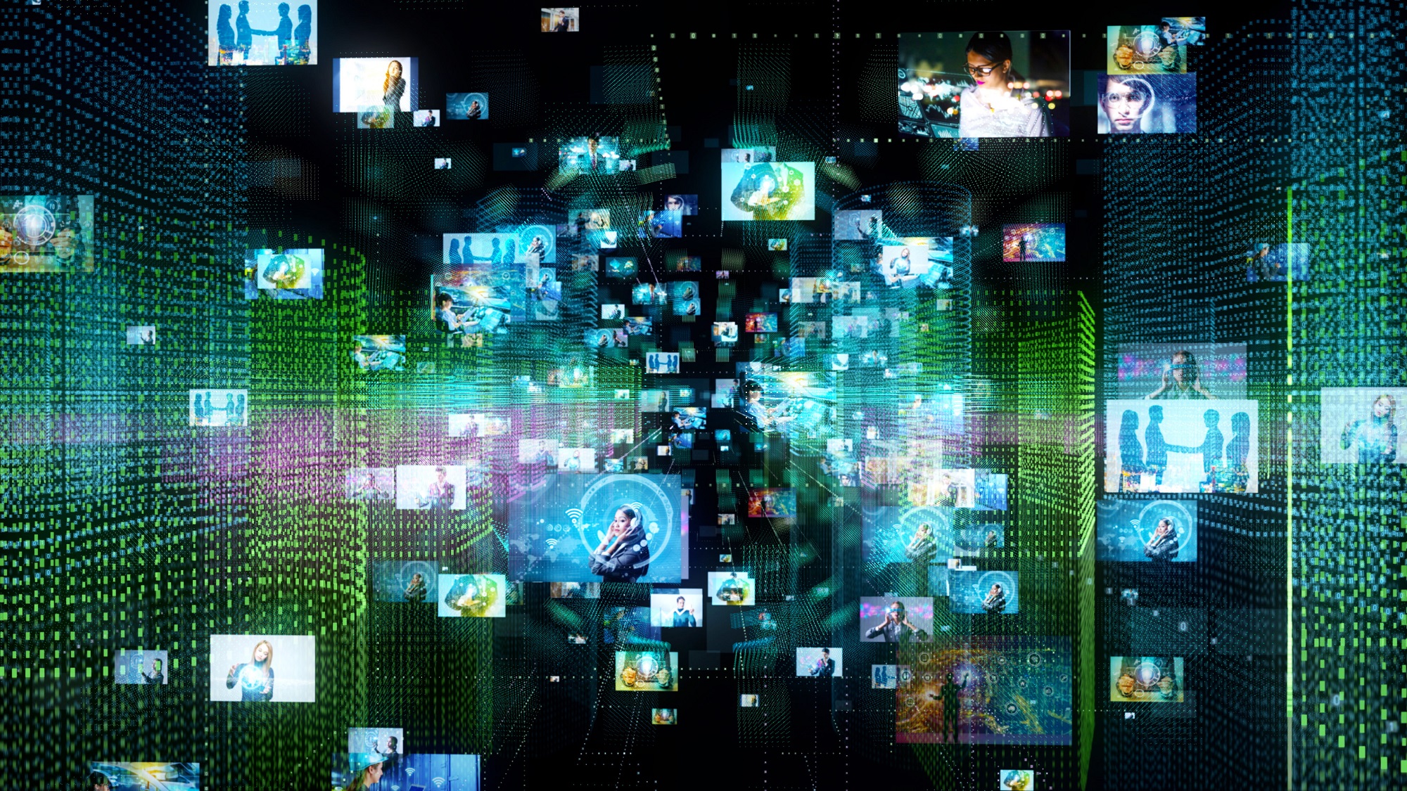 composite of multiple screens in a virtual space