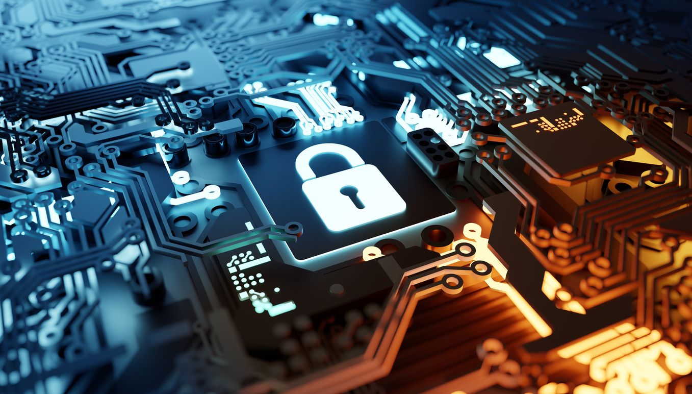 abstract image of padlocks and computer circuitboard