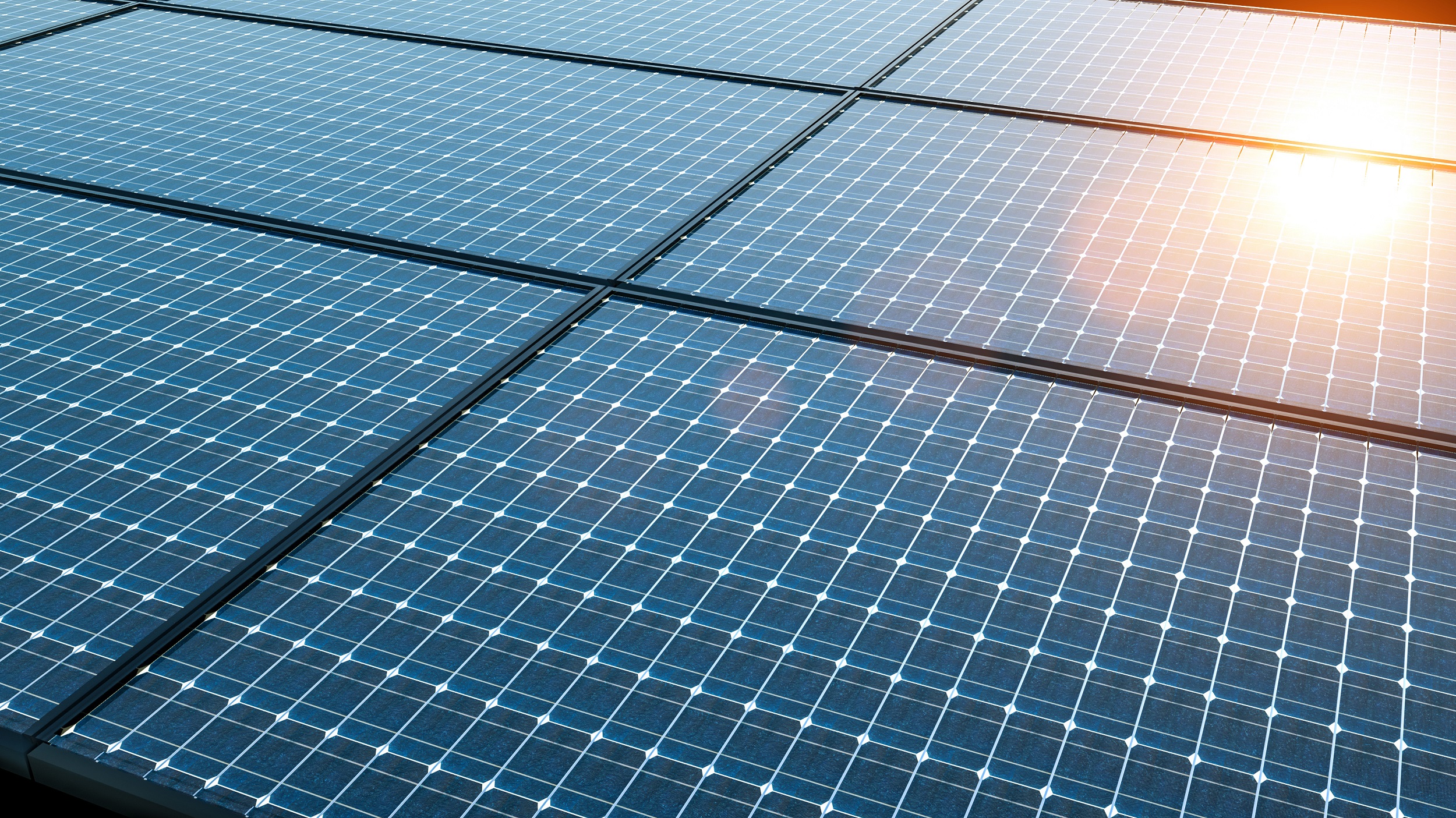 sunlight reflected from a section of solar panels