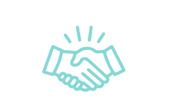 graphic of two hands (shaking hands) in green