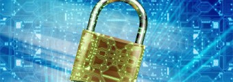 Image of a golden lock amongst a bright blue background.