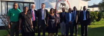 (L/R): Mr Jones Kayawe (Zambeef PLC),  Ms Naminda Momba (SAIPAR), Prof. Paul Coughlan (TCD), Prof. Aonghus McNabola (TCD), Ms Mangiza Chirwa Chongo (Societal Impact Champion), Ms Priscilla Dinga  (Zambeef PLC), Dr Madhu Murali (TCD), Mr Ezekiel Sekele (Zambeef PLC), Dr Godfrey Hampwaye (SAIPAR), Dr Danny Museteka (SAIPAR).
