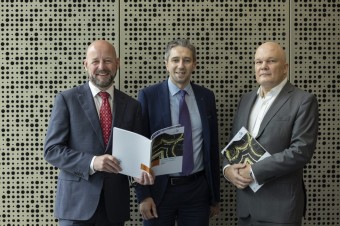 Director General of Science Foundation Ireland (SFI), Prof Philip Nolan, Minister for Further and Higher Education, Research, Innovation and Science, Simon Harris, TD, and Prof Peter J. Clinch, Chairman of the Board of SFI, launching the SFI annual report for 2021.