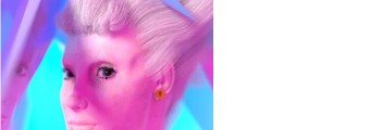 Pink painting of a woman with blue background.