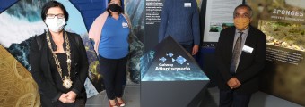 four people from CÚRAM, the SFI Research Centre launching a new public exhibition 