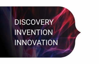 Discovery Invention Innovation with dark pink and purple background