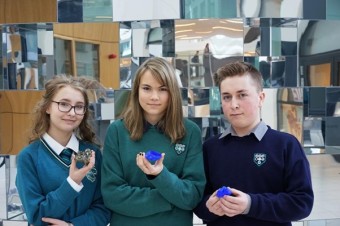 Post-primary group winners of the previous National Crystal Growing Competition with their crystals in their hands dressed in their different school uniforms.