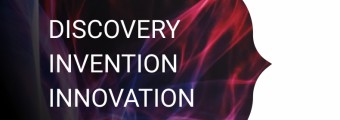 Discovery Invention Innovation with dark pink and purple background